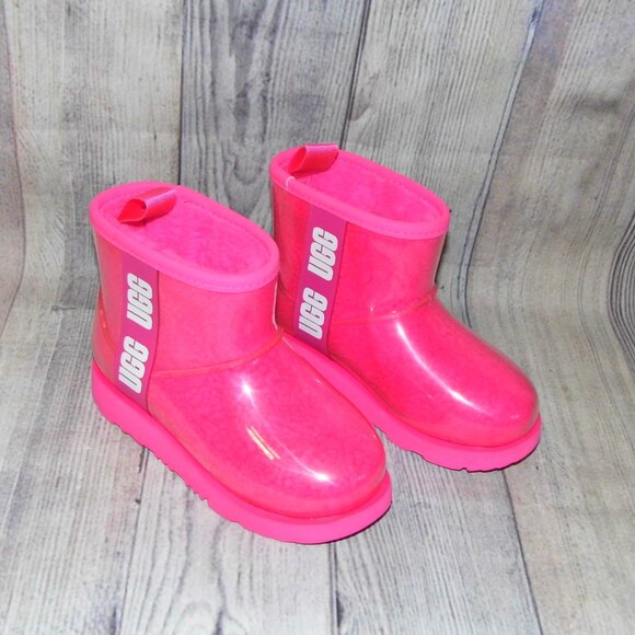 UGG Classic Clear Mini Pink Rubber/Sheepskin Boots Little Girls Size 12